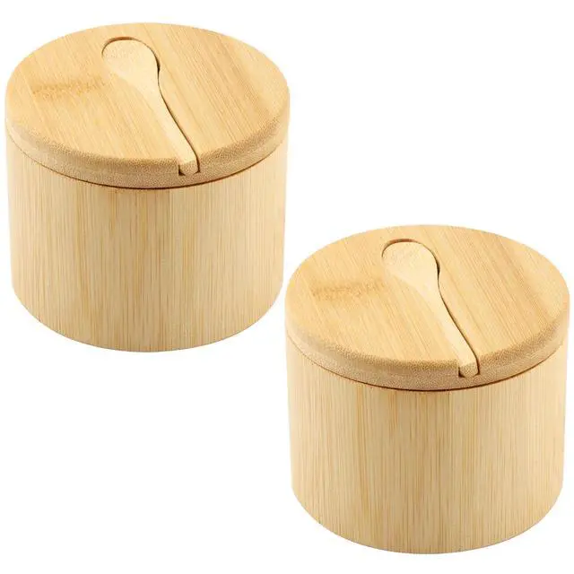 Alt view image 2 of 7 - Bamboo Salt Cellar with Magnetic Swivel Lid & Spoon, 2Pcs Spice Box Bowl Storage Box Salt Container to Storage Pepper, Table Salt, Gourmet Salts, Spice, Sugar(SIZE:6 oz)