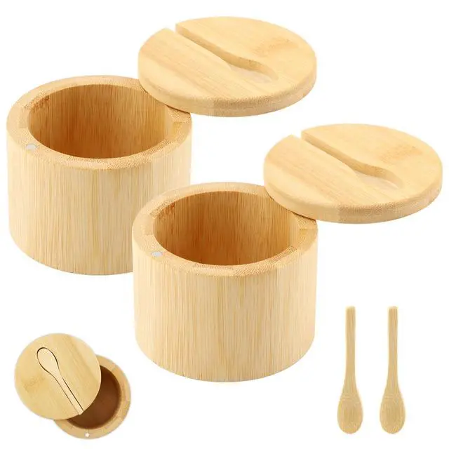 Alt view image 3 of 7 - Bamboo Salt Cellar with Magnetic Swivel Lid & Spoon, 2Pcs Spice Box Bowl Storage Box Salt Container to Storage Pepper, Table Salt, Gourmet Salts, Spice, Sugar(SIZE:6 oz)