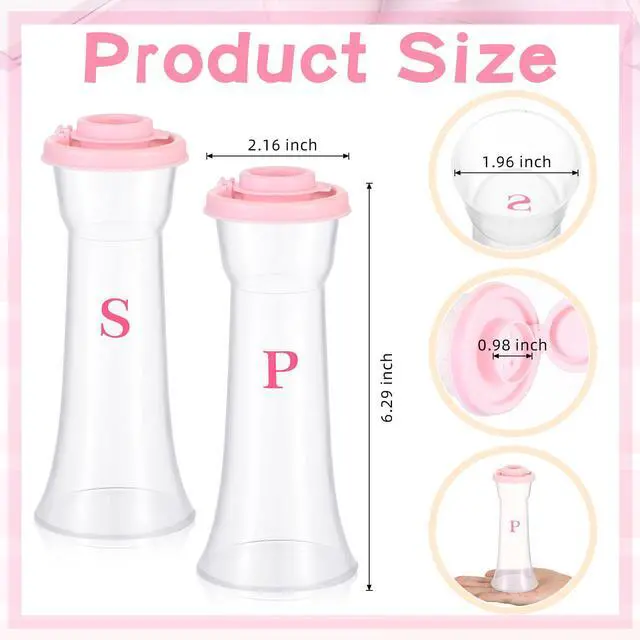 Alt view image 2 of 6 - Set of 2 Plastic Salt and Pepper Shakers with Lids Large Salt Shaker Pepper Container Vintage Tall Hourglass Camping Picnic Outdoors Travel Spice Set for Home Picnic Kitchen(Classic,Pink)