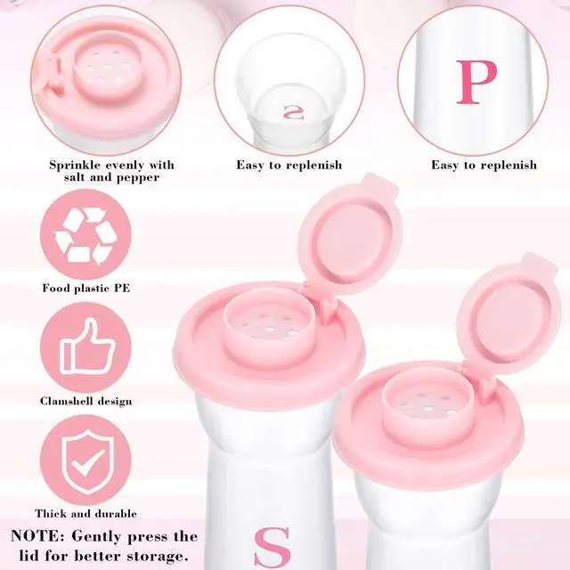 Alt view image 6 of 6 - Set of 2 Plastic Salt and Pepper Shakers with Lids Large Salt Shaker Pepper Container Vintage Tall Hourglass Camping Picnic Outdoors Travel Spice Set for Home Picnic Kitchen(Classic,Pink)