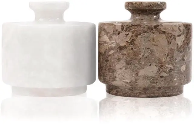 Main image of Marble Salt Cellar with Lid 3" White and Oceanic Celtic Salt & Pepper Containers, Perfect for Home & Kitchen Countertop, Salt Dish & Sugar Bowls for Table Decor