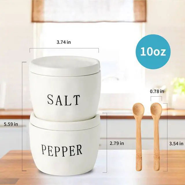 Alt view image 2 of 6 - 2 Pack Salt and Pepper Bowls Set, Ceramic Salt and Pepper Containers with Lid and Spoon, White Salt Pepper Holder Set, Salt Box Dish with Lid