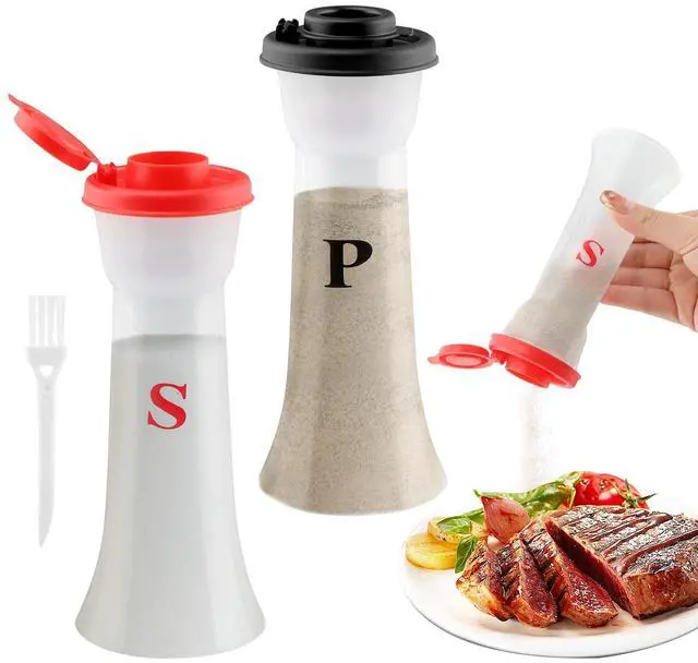 Main image of Set of 2 Salt and Pepper Shakers with Lids, Large Hourglass Moistur-e Proof Salts Shaker Pepper Food Containers for Cooking Kitchen Baking Salt Candy, Red & Black(Black+Red)