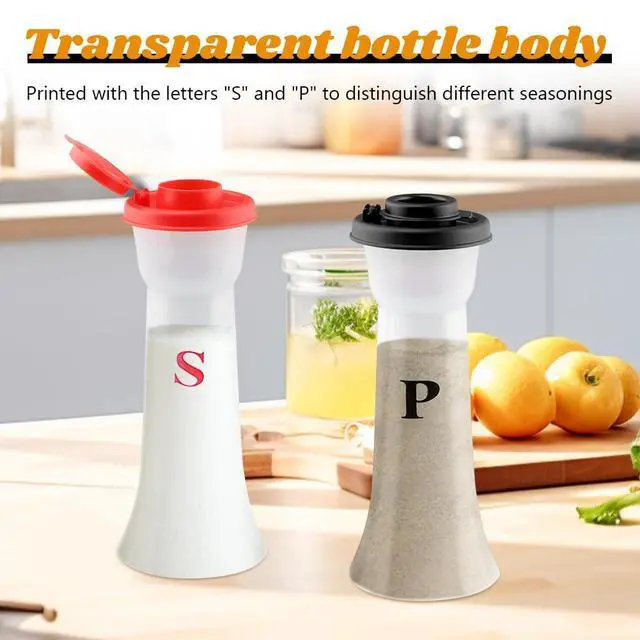 Alt view image 7 of 7 - Set of 2 Salt and Pepper Shakers with Lids, Large Hourglass Moistur-e Proof Salts Shaker Pepper Food Containers for Cooking Kitchen Baking Salt Candy, Red & Black(Black+Red)