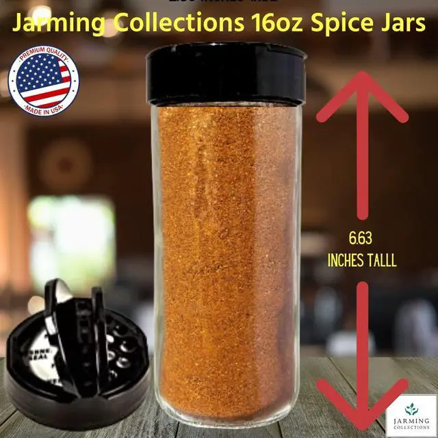 Alt view image 4 of 7 - 16oz Glass Spice Shakers with Lids Set of 2 Large Seasoning Containers with Shaker Tops for Kitchen, Pantry & Herb Storage