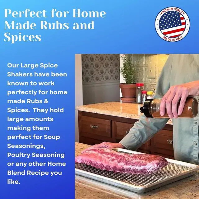 Alt view image 3 of 7 - 16oz Glass Spice Shakers with Lids Set of 2 Large Seasoning Containers with Shaker Tops for Kitchen, Pantry & Herb Storage