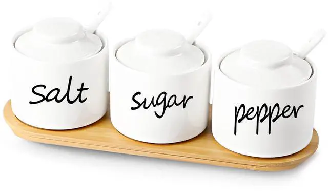 Main image of Sugar Pepper and Salt Bowls with Lid and Spoon (White)