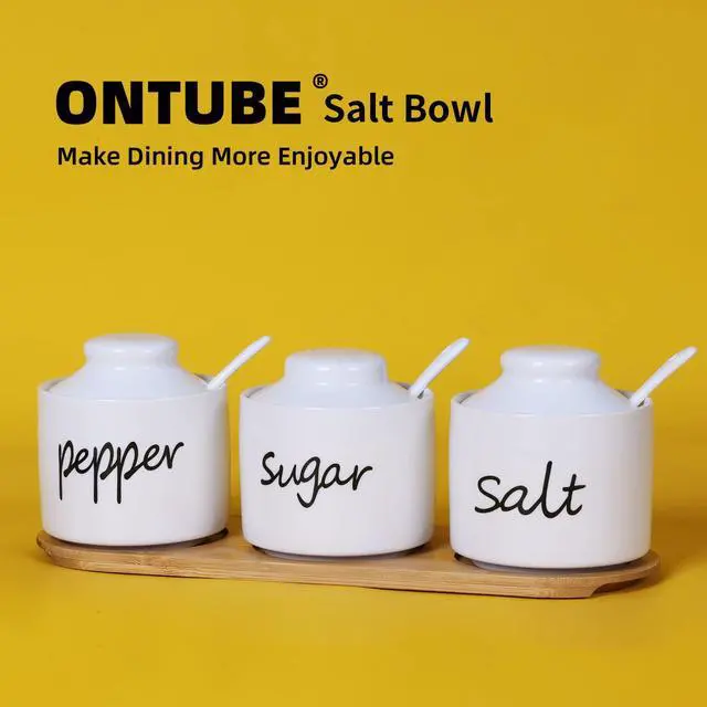 Alt view image 3 of 7 - Sugar Pepper and Salt Bowls with Lid and Spoon (White)