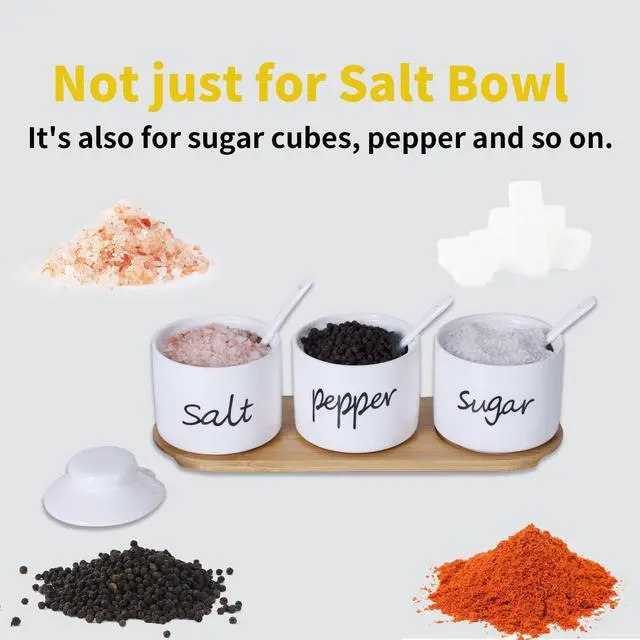 Alt view image 7 of 7 - Sugar Pepper and Salt Bowls with Lid and Spoon (White)