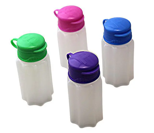 Alt view image 2 of 5 - Set of 4 Mini Salt and Pepper Shakers 1oz BPA-Free Plastic with Snap Top Lids, Assorted Colors, Compact Design for Travel, Camping, Picnics, and Lunch Boxes by Dependable Industries