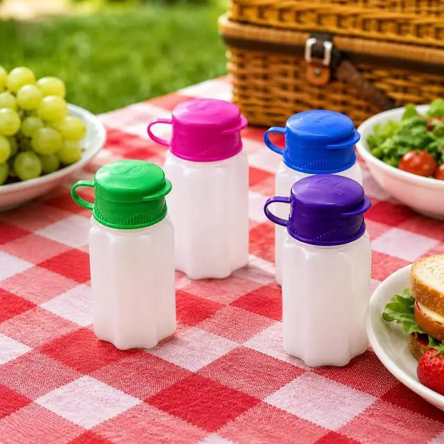 Alt view image 4 of 5 - Set of 4 Mini Salt and Pepper Shakers 1oz BPA-Free Plastic with Snap Top Lids, Assorted Colors, Compact Design for Travel, Camping, Picnics, and Lunch Boxes by Dependable Industries