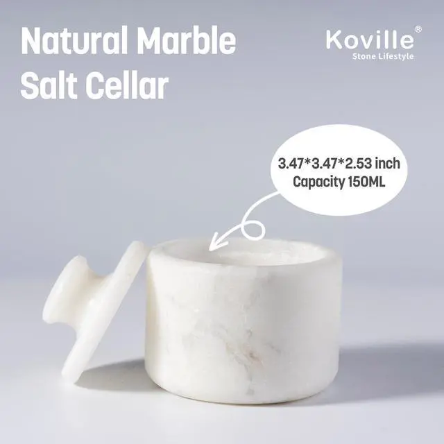 Alt view image 2 of 7 - Marble Salt Cellar with Lid 3.5" White, Stone Pepper Container & Spice Jars for Kitchen, Marble Salt and Pepper Holder, Stone Storage Box for Kitchen Counter, Spice Jar(Namib Fantasy White)