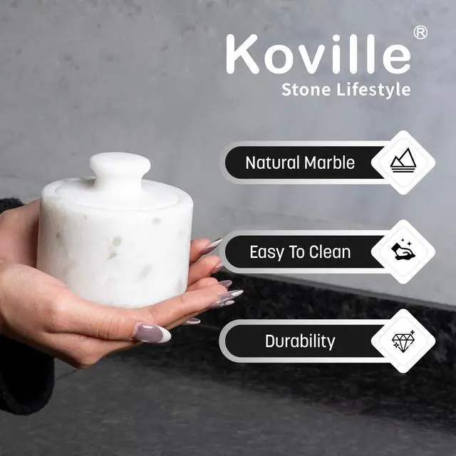 Alt view image 4 of 7 - Marble Salt Cellar with Lid 3.5" White, Stone Pepper Container & Spice Jars for Kitchen, Marble Salt and Pepper Holder, Stone Storage Box for Kitchen Counter, Spice Jar(Namib Fantasy White)