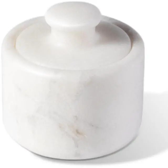 Main image of Marble Salt Cellar with Lid 3.5" White, Stone Pepper Container & Spice Jars for Kitchen, Marble Salt and Pepper Holder, Stone Storage Box for Kitchen Counter, Spice Jar(Namib Fantasy White)