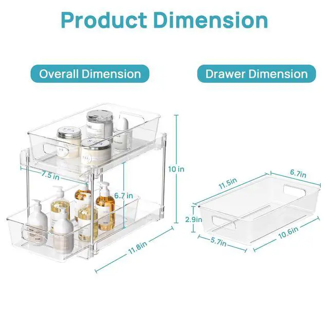 Alt view image 2 of 7 - 4 Pack Bathroom Under Sink Organizers Organizer, 2 Tier Clear Pull-Out Organization (S-Standard)