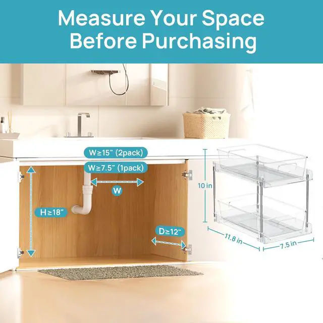 Alt view image 3 of 7 - 4 Pack Bathroom Under Sink Organizers Organizer, 2 Tier Clear Pull-Out Organization (S-Standard)