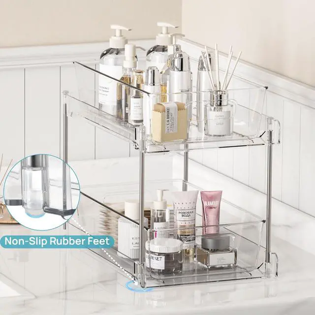 Alt view image 5 of 7 - 4 Pack Bathroom Under Sink Organizers Organizer, 2 Tier Clear Pull-Out Organization (S-Standard)