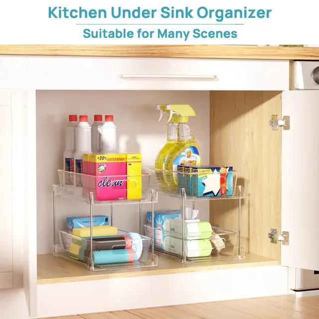 Alt view image 6 of 7 - 4 Pack Bathroom Under Sink Organizers Organizer, 2 Tier Clear Pull-Out Organization (S-Standard)