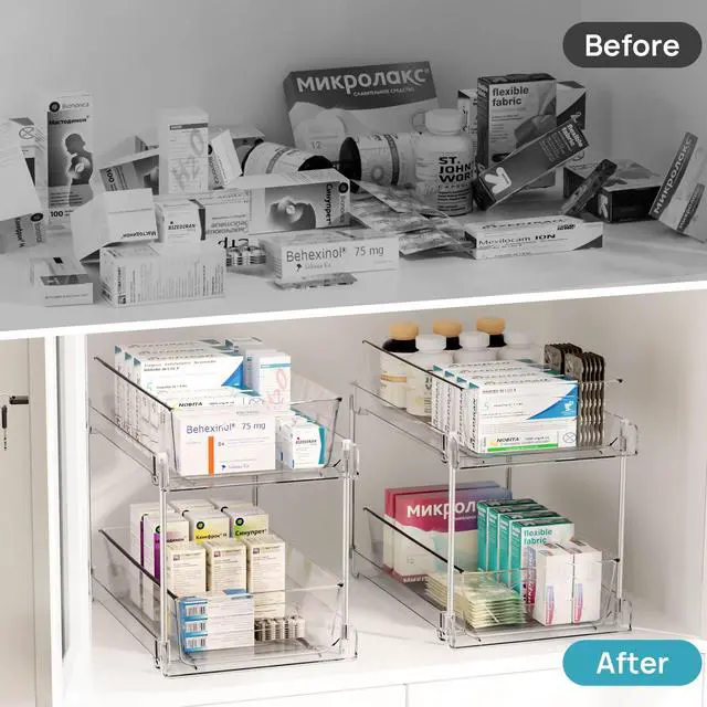 Alt view image 7 of 7 - 4 Pack Bathroom Under Sink Organizers Organizer, 2 Tier Clear Pull-Out Organization (S-Standard)