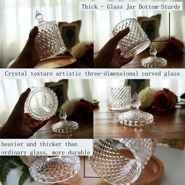 Alt view image 5 of 7 - 2 Pack Qtip Holder Thick Glass Apothecary Jars with Lid for Bathroom Decor Storage Organizer for Cotton Swabs, Balls, Pads, Floss Picks, Candy, Jewelry, Clear