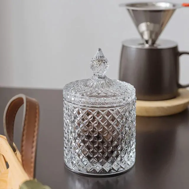 Alt view image 6 of 7 - 2 Pack Qtip Holder Thick Glass Apothecary Jars with Lid for Bathroom Decor Storage Organizer for Cotton Swabs, Balls, Pads, Floss Picks, Candy, Jewelry, Clear