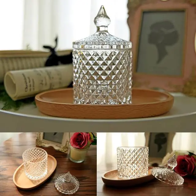 Alt view image 2 of 7 - 2 Pack Qtip Holder Thick Glass Apothecary Jars with Lid for Bathroom Decor Storage Organizer for Cotton Swabs, Balls, Pads, Floss Picks, Candy, Jewelry, Clear