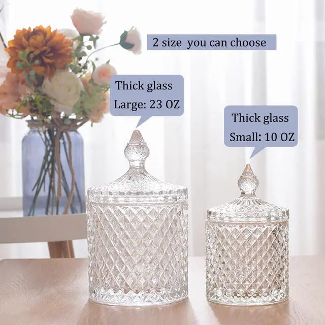 Alt view image 4 of 7 - 2 Pack Qtip Holder Thick Glass Apothecary Jars with Lid for Bathroom Decor Storage Organizer for Cotton Swabs, Balls, Pads, Floss Picks, Candy, Jewelry, Clear
