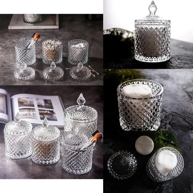 Alt view image 3 of 7 - 2 Pack Qtip Holder Thick Glass Apothecary Jars with Lid for Bathroom Decor Storage Organizer for Cotton Swabs, Balls, Pads, Floss Picks, Candy, Jewelry, Clear