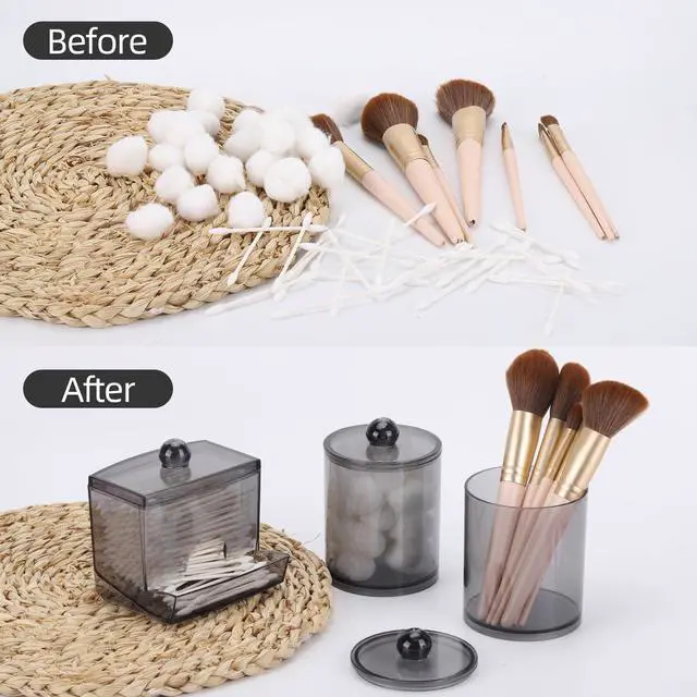 Alt view image 4 of 7 - 3 Pack Qtips Dispenser Bathroom Container, 10/12 oz Big Cotton Ball Holder, Apothecary Jar Organizer for Storage Cotton Swab, Round Pads, Floss Picks - Black
