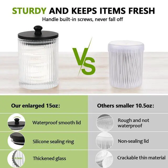 Alt view image 5 of 7 - 3 Pack Qtip Holder - Bathroom Organizers and Storage, Cotton Round Holder Floss Pick Cotton Ball Swab Holder with Tray, Glass Apothecary Jars with Lids Container Set -sw clear b