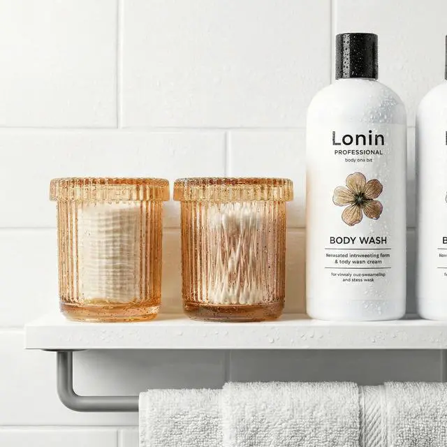 Alt view image 2 of 7 - Bathroom Organizers and Storage,2 Pack Glass Qtip Holder Dispenser,Bathroom Essentials Accessories Decor,Vanity Makeup Storage Organizer for Cotton Swabs,Cotton Balls,Pads,Floss Picks (Amber)