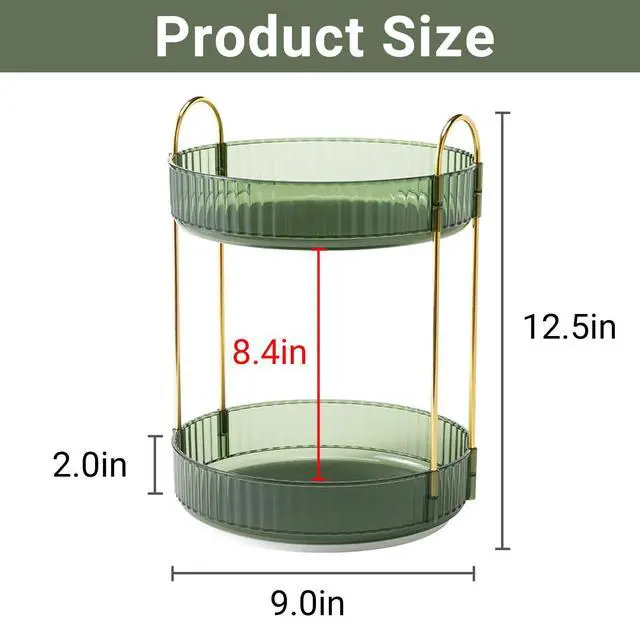 Alt view image 2 of 7 - 360 Rotating Makeup Organizer for Vanity,2 Tier Large Capacity Skincare Organizers,Bathroom Counter Organizer, Spinning Perfume Organizer & Vanity Organizer (Green-2 Tier)