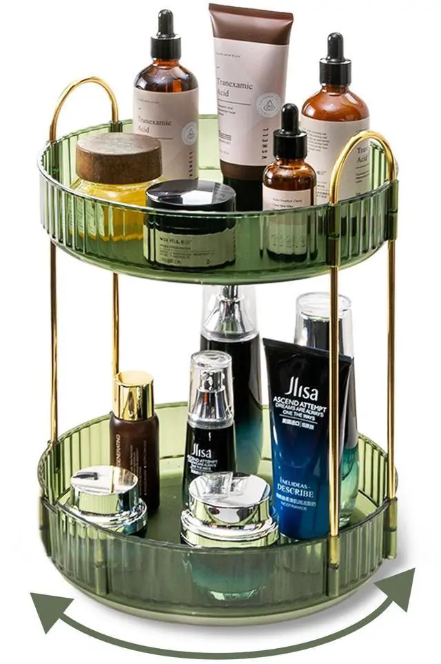 Main image of 360 Rotating Makeup Organizer for Vanity,2 Tier Large Capacity Skincare Organizers,Bathroom Counter Organizer, Spinning Perfume Organizer & Vanity Organizer (Green-2 Tier)