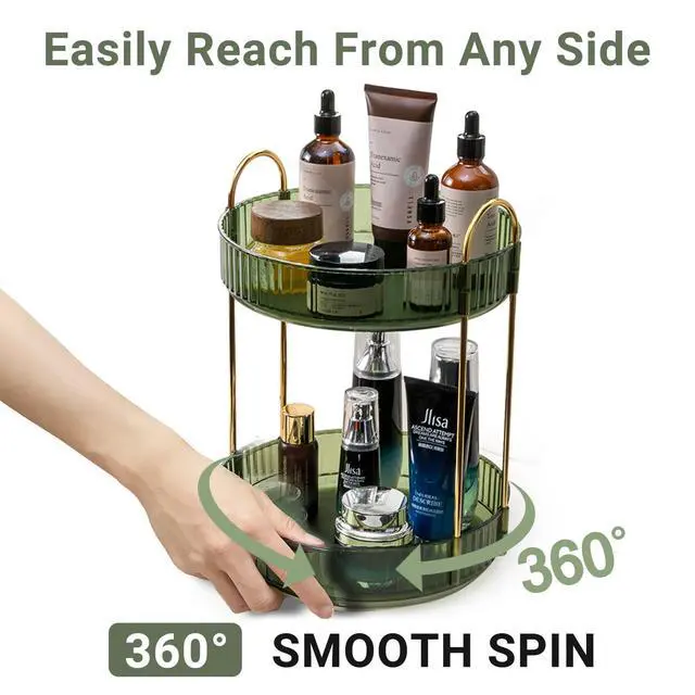 Alt view image 3 of 7 - 360 Rotating Makeup Organizer for Vanity,2 Tier Large Capacity Skincare Organizers,Bathroom Counter Organizer, Spinning Perfume Organizer & Vanity Organizer (Green-2 Tier)