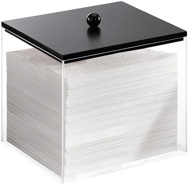 Main image of Acrylic Disposable Facial Towels Holder, Clear Storage Bin with Wood Lid Compatible with Clean Skin Club Towel (NOT Included), Face Towelettes Container for Bathroom Counter -Black