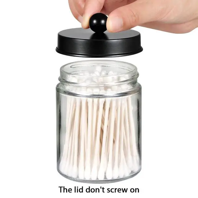 Alt view image 2 of 7 - 4 Pack Glass Apothecary Jars Bathroom Vanity Storage Organizer Set-Qtip Dispenser Holder with Stainless Steel Lids &Cute Stickers-Countertop Canister for Qtips,Cotton Swabs,Makeup Sponges