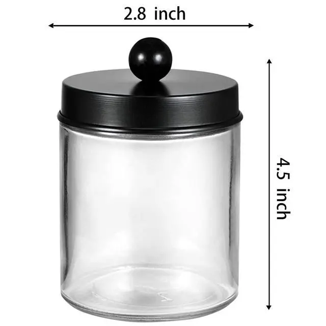 Alt view image 6 of 7 - 4 Pack Glass Apothecary Jars Bathroom Vanity Storage Organizer Set-Qtip Dispenser Holder with Stainless Steel Lids &Cute Stickers-Countertop Canister for Qtips,Cotton Swabs,Makeup Sponges