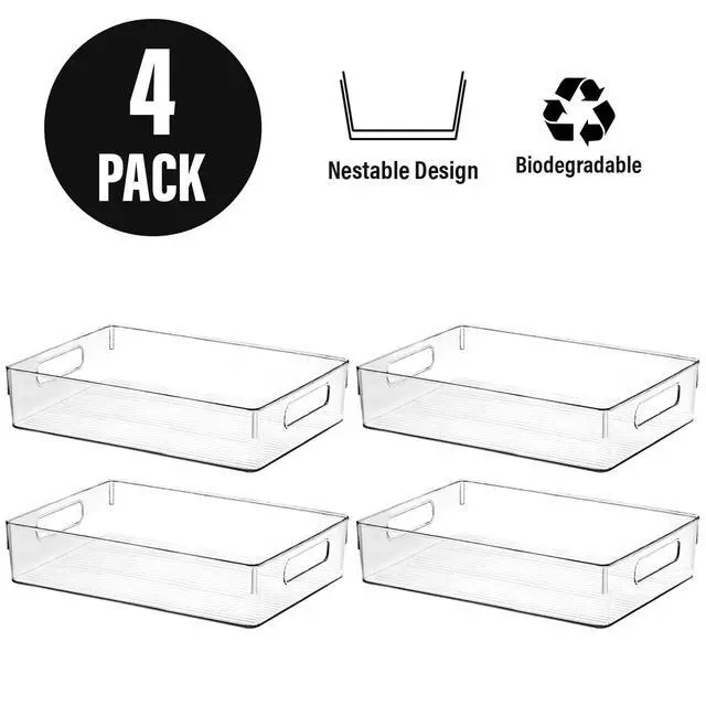 Alt view image 4 of 7 - Clear Plastic Storage Bins, Pantry Organizers and Storage, Kitchen Organization and Storage Containers Bins for Organizing, Fridge, Freezer, Bathroom, Pantries, Medicine Cabinet Organizer Bin