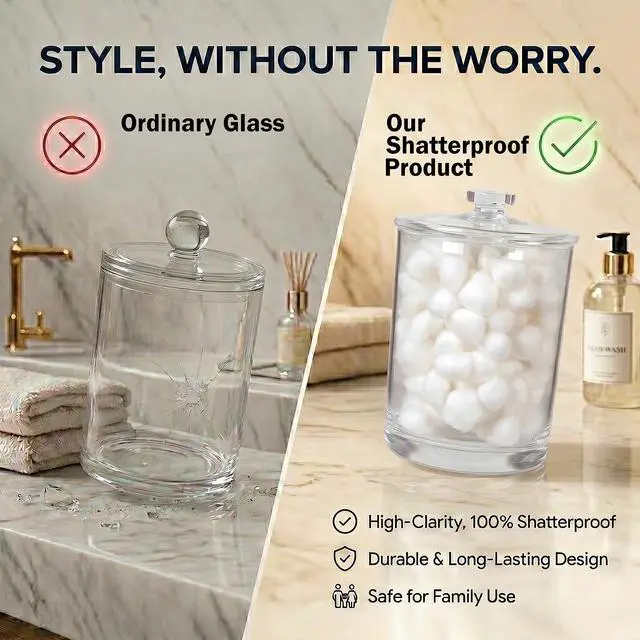 Alt view image 5 of 6 - ForPro Clear Acrylic Apothecary Jar with Lid, 60 Oz Shatterproof Bathroom Vanity Organizer, Cotton Ball Holder, Qtip Storage Container Canister for Kitchen, Laundry, Office Decor, 7.75" x 5"