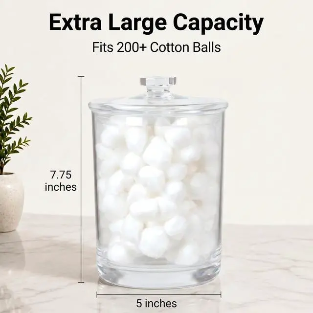 Alt view image 3 of 6 - ForPro Clear Acrylic Apothecary Jar with Lid, 60 Oz Shatterproof Bathroom Vanity Organizer, Cotton Ball Holder, Qtip Storage Container Canister for Kitchen, Laundry, Office Decor, 7.75" x 5"