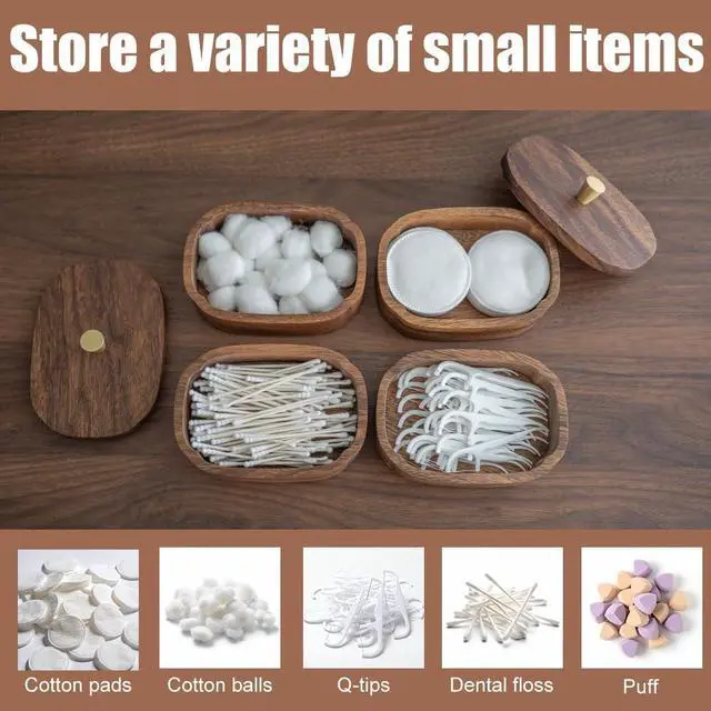 Alt view image 2 of 7 - Acacia Wood Qtip Holder Bathroom Jars with Lids, Double-Layer Canisters for Cotton Ball/Round/Pads, Floss Pick Storage, Jars for Bathroom Countertop/Vanity Organizer, Home Decor