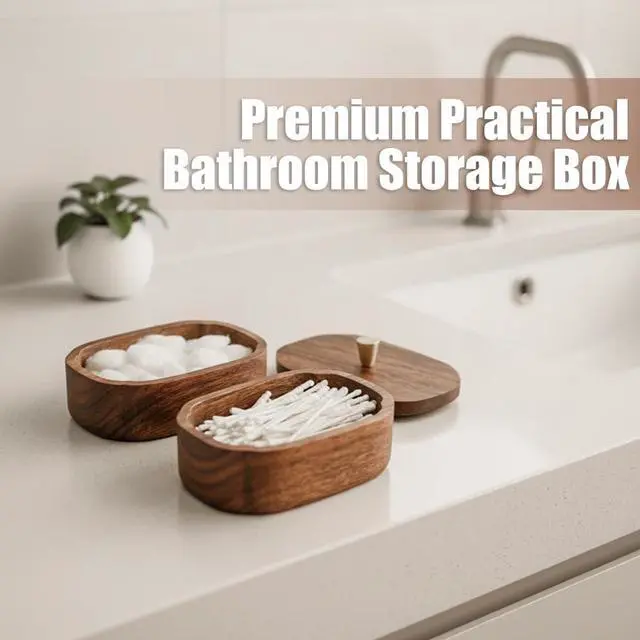 Alt view image 5 of 7 - Acacia Wood Qtip Holder Bathroom Jars with Lids, Double-Layer Canisters for Cotton Ball/Round/Pads, Floss Pick Storage, Jars for Bathroom Countertop/Vanity Organizer, Home Decor
