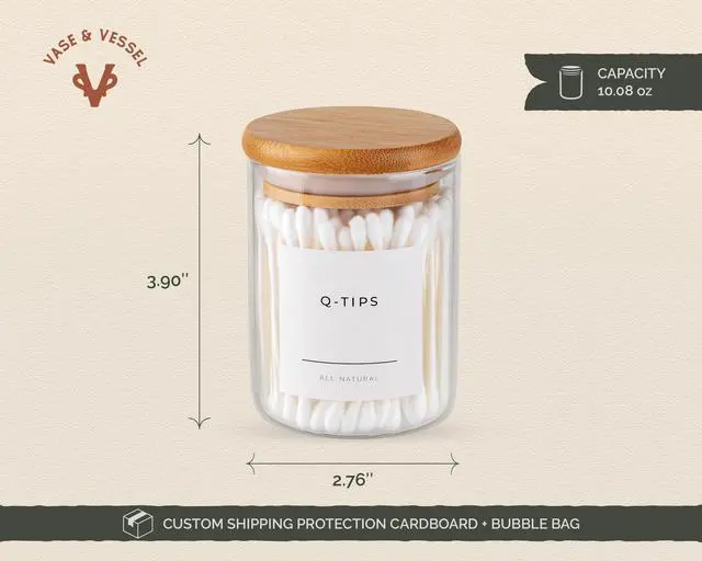 Alt view image 4 of 5 - Mini Glass Apothecary Jars with Bamboo Lids, Small Bathroom and Kitchen Storage Containers, For Cotton Balls, Pads and Swabs, 10 oz, Set of 3 (Clear)