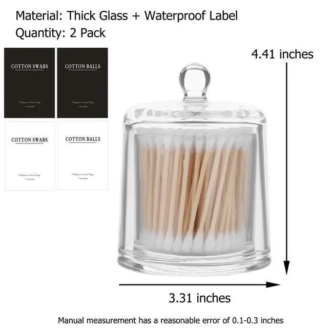 Alt view image 3 of 7 - 2 Pack Qtip Holder Thick Glass Apothecary Jars with Lid for Bathroom Accessories Vanity Organizers and Makeup Storage for Cotton Ball, Swabs, Makeup Sponges, Candy, Jewelry, Clear