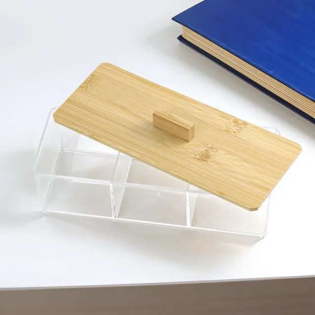 Alt view image 6 of 7 - Clear Bathroom Dresser Organizer - Cotton Ball Swab Holder with 3 Divided Compartments&Lid, Waterproof Transparent Small Plastic Storage Containers, Vanity Makeup Organization