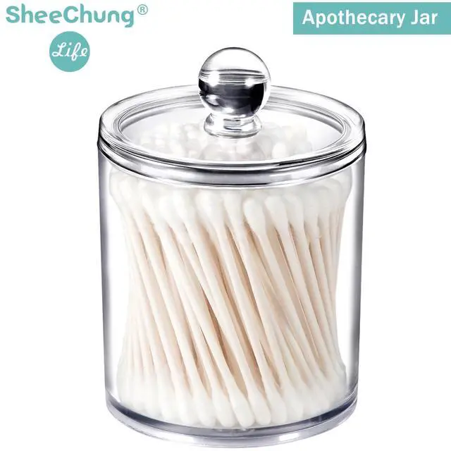 Alt view image 5 of 7 - 6-Pack Clear Acrylic Apothecary Jars with Labels - (3) 10oz & (3) 12oz Qtip Holder Set - Shatterproof Bathroom Vanity Organizer for Cotton Swabs, Balls, Pads - Minimalist Decor