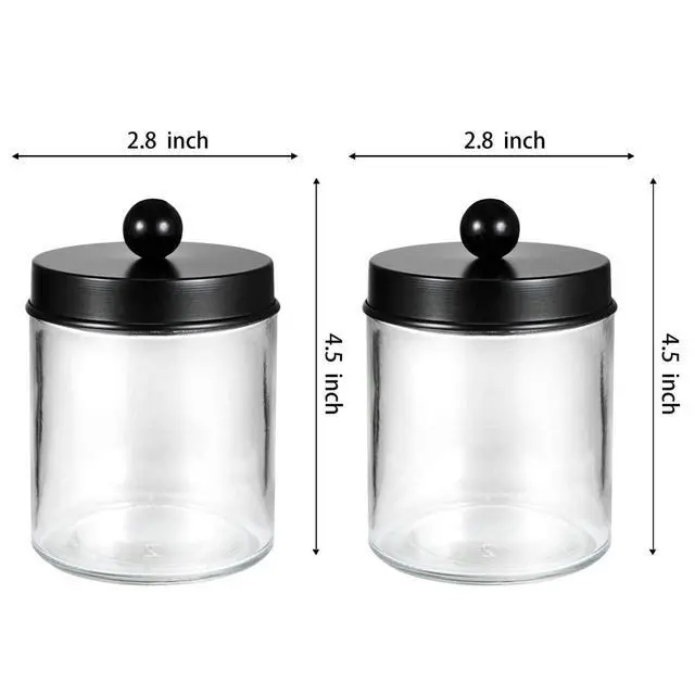 Alt view image 7 of 7 - Apothecary Jars Bathroom Storage Organizer - Cute Qtip Dispenser Holder Vanity Canister Jar Glass with Lid for Cotton Swabs,Rounds,Bath Salts,Makeup Sponges,Hair Accessories/Black2 Pack