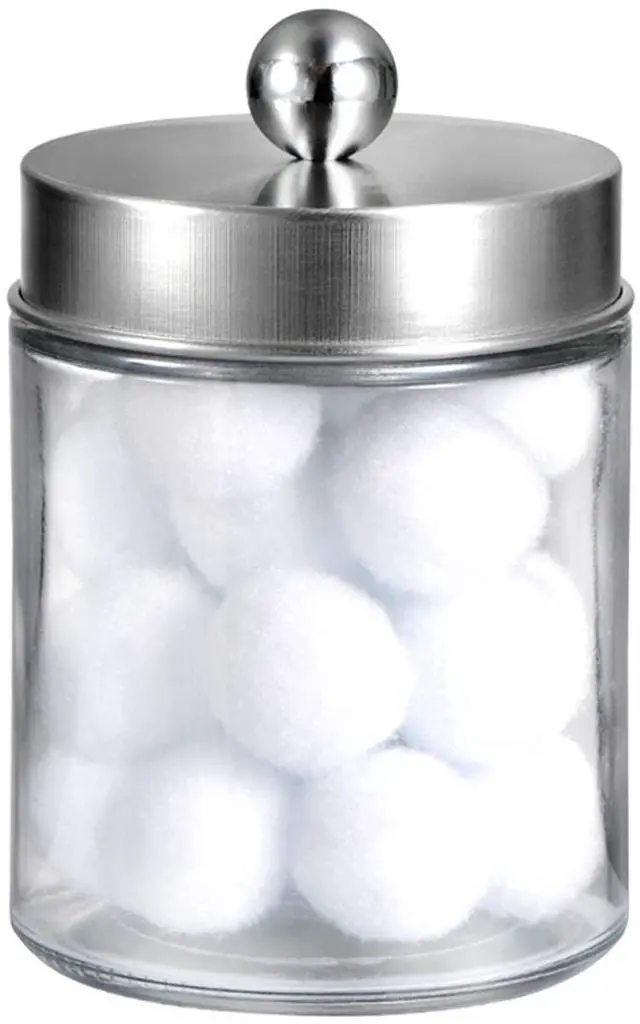 Main image of Apothecary Jars Bathroom Vanity Organizer -Countertop Canister Jar with Storage Lid - Qtip Dispenser Holder Glass for Qtips,Cotton Swabs,Makeup Sponges,Hair Band - Brushed Nickel (1 Pack)