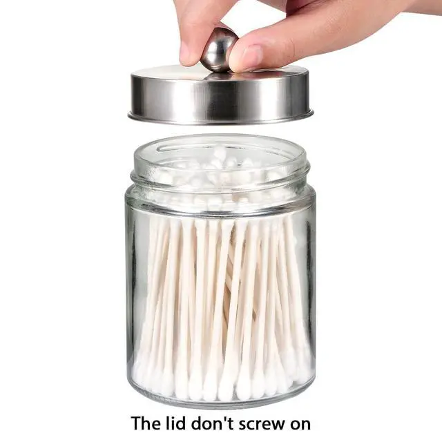 Alt view image 3 of 7 - Apothecary Jars Bathroom Vanity Organizer -Countertop Canister Jar with Storage Lid - Qtip Dispenser Holder Glass for Qtips,Cotton Swabs,Makeup Sponges,Hair Band - Brushed Nickel (1 Pack)