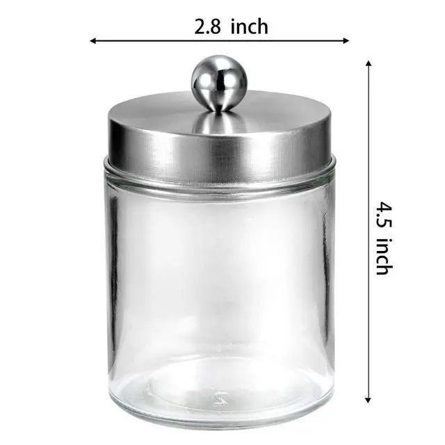 Alt view image 7 of 7 - Apothecary Jars Bathroom Vanity Organizer -Countertop Canister Jar with Storage Lid - Qtip Dispenser Holder Glass for Qtips,Cotton Swabs,Makeup Sponges,Hair Band - Brushed Nickel (1 Pack)